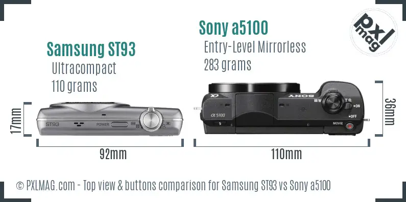 Samsung ST93 vs Sony a5100 top view buttons comparison