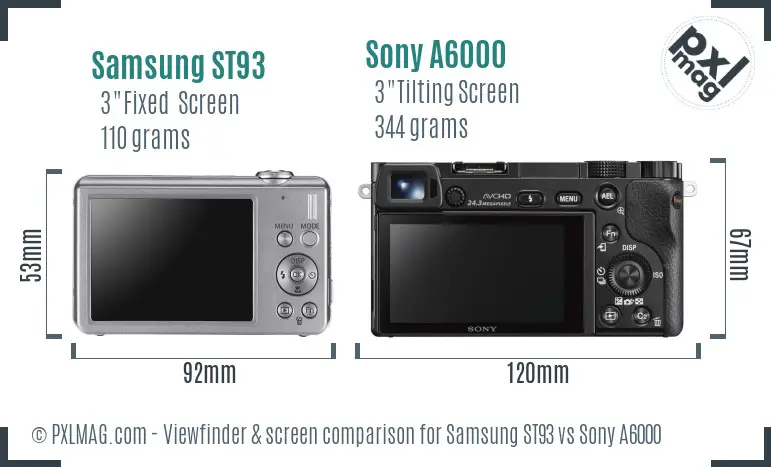 Samsung ST93 vs Sony A6000 Screen and Viewfinder comparison
