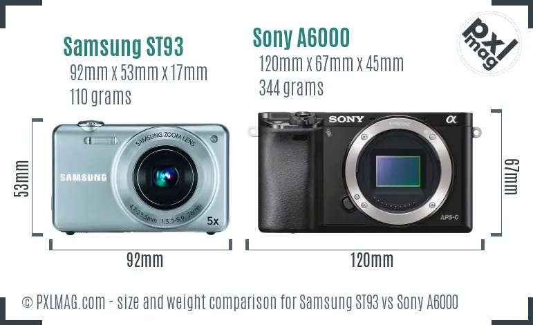 Samsung ST93 vs Sony A6000 size comparison