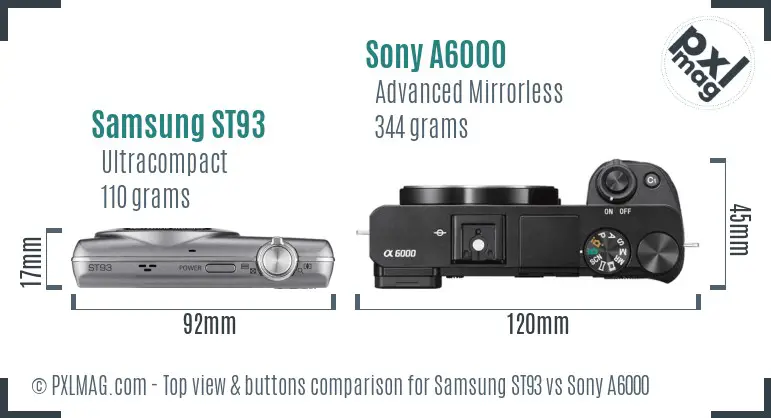 Samsung ST93 vs Sony A6000 top view buttons comparison