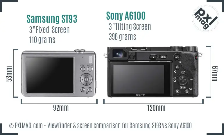 Samsung ST93 vs Sony A6100 Screen and Viewfinder comparison