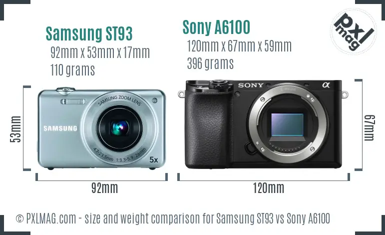 Samsung ST93 vs Sony A6100 size comparison