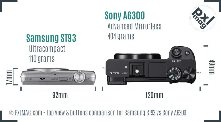 Samsung ST93 vs Sony A6300 top view buttons comparison
