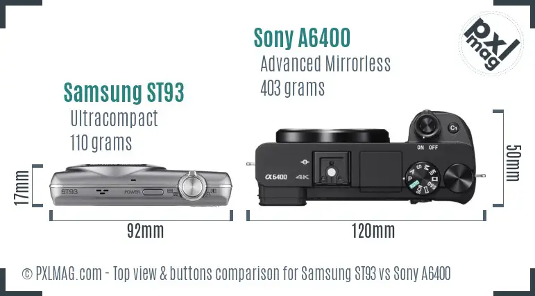 Samsung ST93 vs Sony A6400 top view buttons comparison Samsung ST93 vs Sony A6400 top view buttons comparison