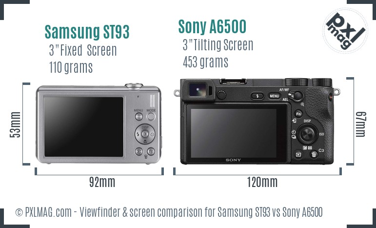 Samsung ST93 vs Sony A6500 Screen and Viewfinder comparison
