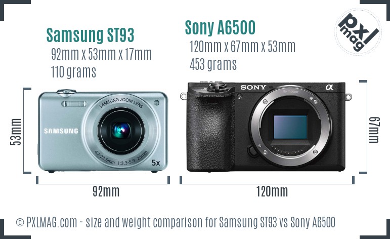 Samsung ST93 vs Sony A6500 size comparison
