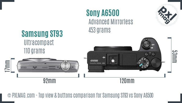 Samsung ST93 vs Sony A6500 top view buttons comparison