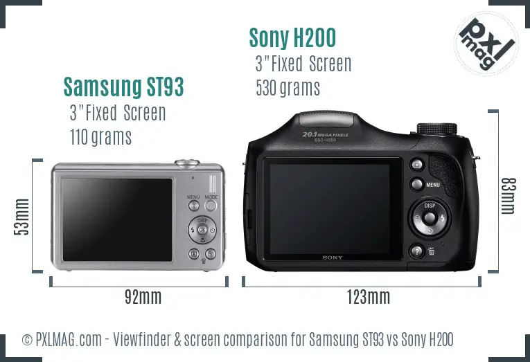 Samsung ST93 vs Sony H200 Screen and Viewfinder comparison