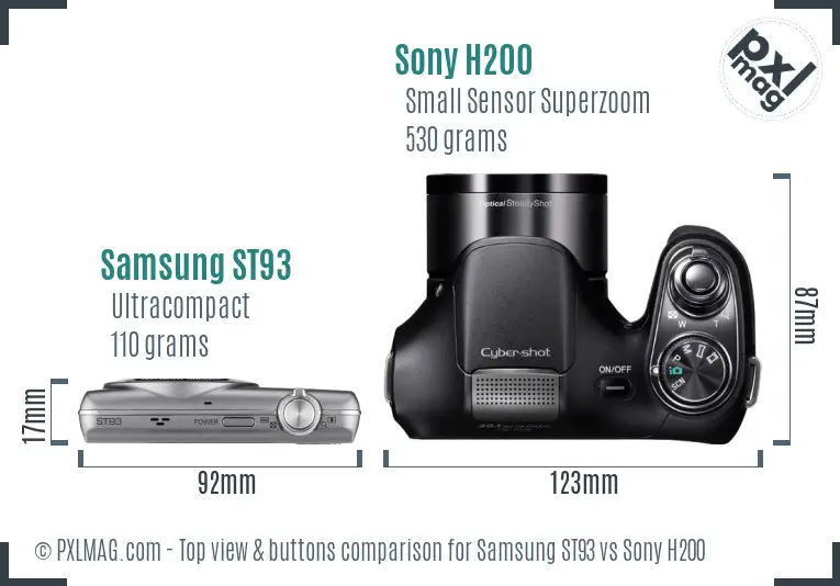 Samsung ST93 vs Sony H200 top view buttons comparison