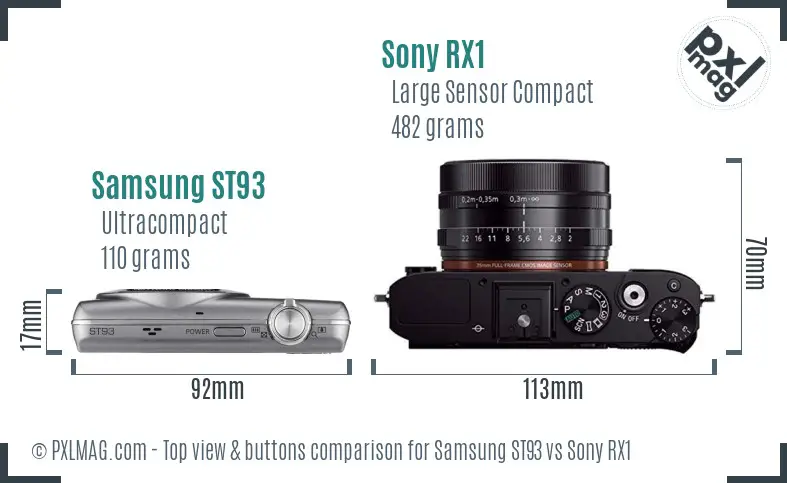 Samsung ST93 vs Sony RX1 top view buttons comparison