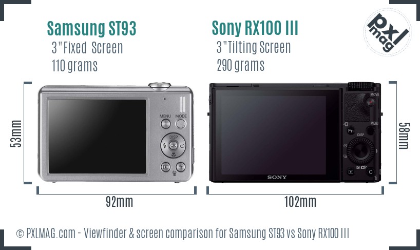 Samsung ST93 vs Sony RX100 III Screen and Viewfinder comparison