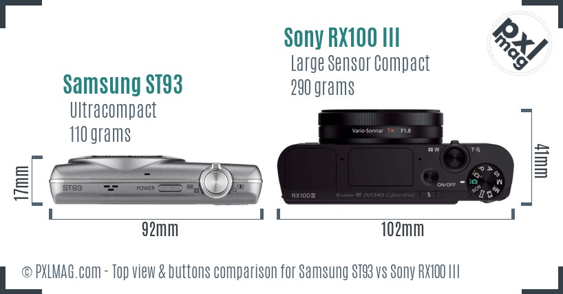 Samsung ST93 vs Sony RX100 III top view buttons comparison