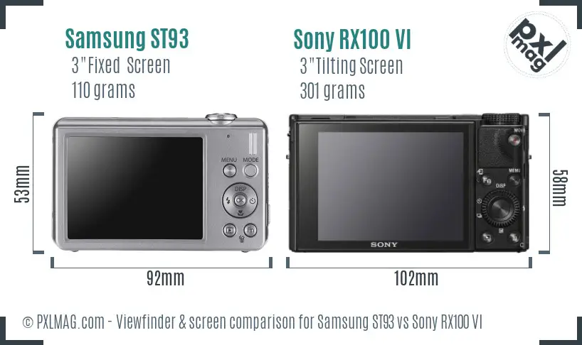 Samsung ST93 vs Sony RX100 VI Screen and Viewfinder comparison