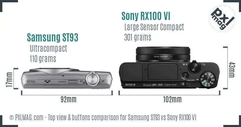 Samsung ST93 vs Sony RX100 VI top view buttons comparison