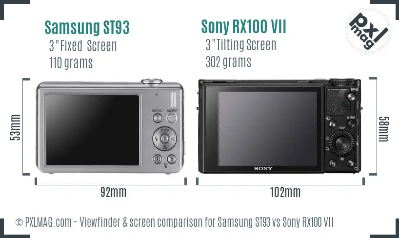 Samsung ST93 vs Sony RX100 VII Screen and Viewfinder comparison