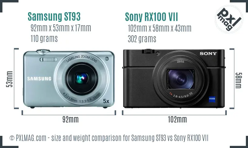 Samsung ST93 vs Sony RX100 VII size comparison