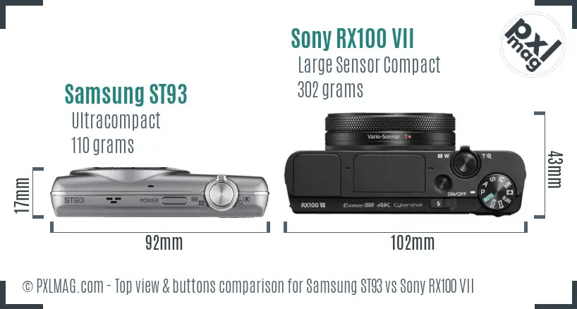 Samsung ST93 vs Sony RX100 VII top view buttons comparison