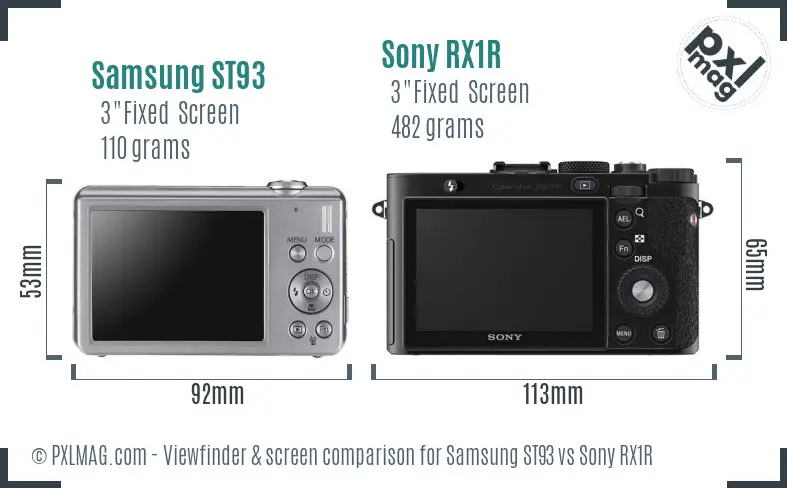 Samsung ST93 vs Sony RX1R Screen and Viewfinder comparison