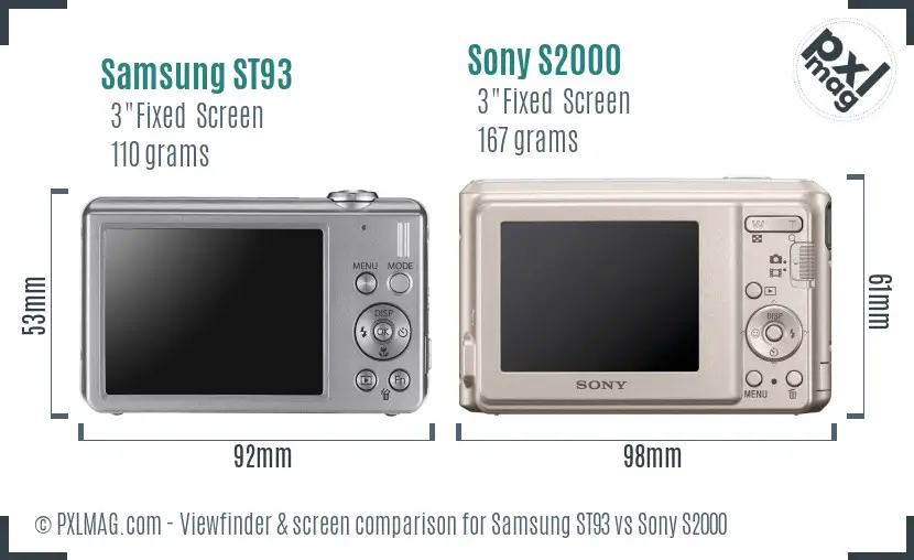 Samsung ST93 vs Sony S2000 Screen and Viewfinder comparison