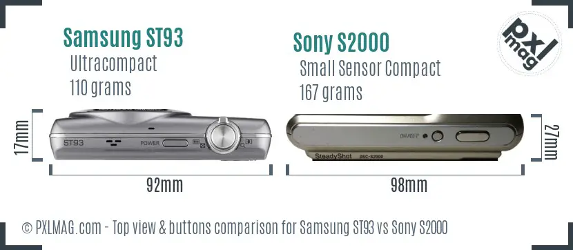 Samsung ST93 vs Sony S2000 top view buttons comparison
