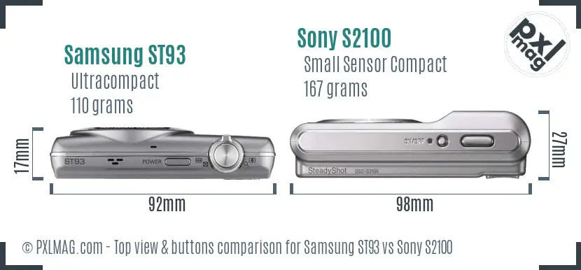 Samsung ST93 vs Sony S2100 top view buttons comparison