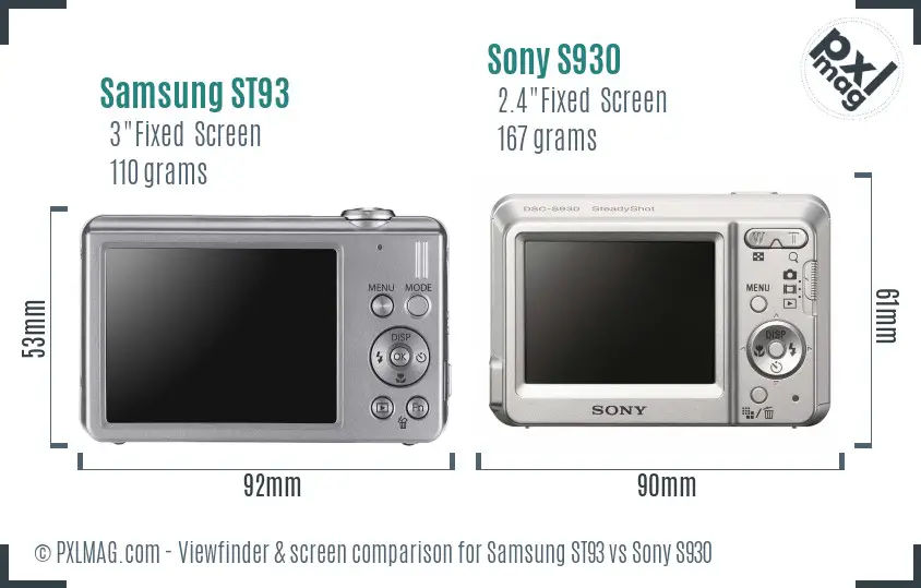 Samsung ST93 vs Sony S930 Screen and Viewfinder comparison