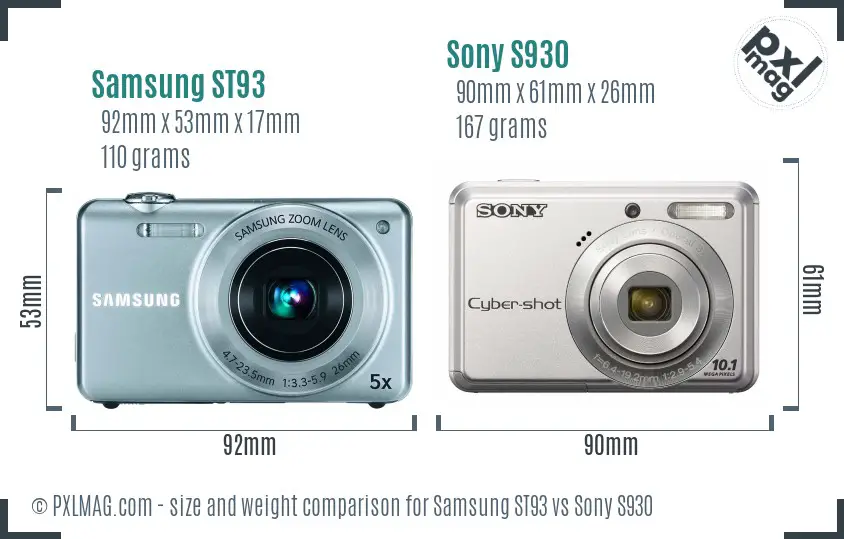 Samsung ST93 vs Sony S930 size comparison