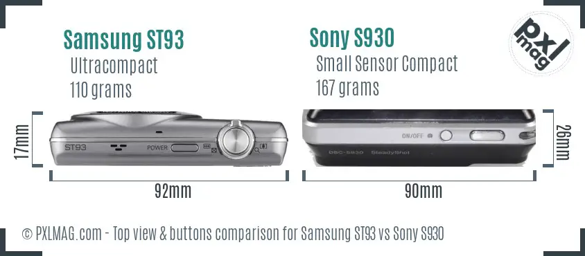 Samsung ST93 vs Sony S930 top view buttons comparison