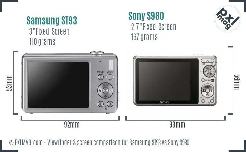 Samsung ST93 vs Sony S980 Screen and Viewfinder comparison