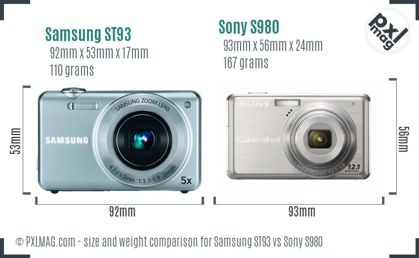Samsung ST93 vs Sony S980 size comparison