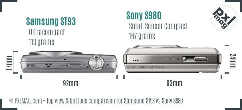 Samsung ST93 vs Sony S980 top view buttons comparison