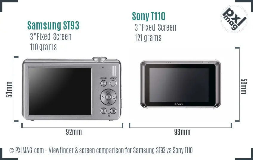 Samsung ST93 vs Sony T110 Screen and Viewfinder comparison