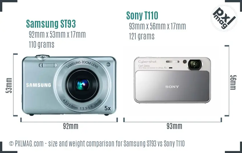 Samsung ST93 vs Sony T110 size comparison