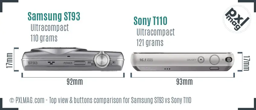 Samsung ST93 vs Sony T110 top view buttons comparison