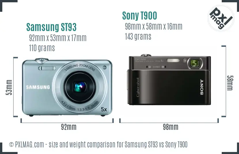 Samsung ST93 vs Sony T900 size comparison