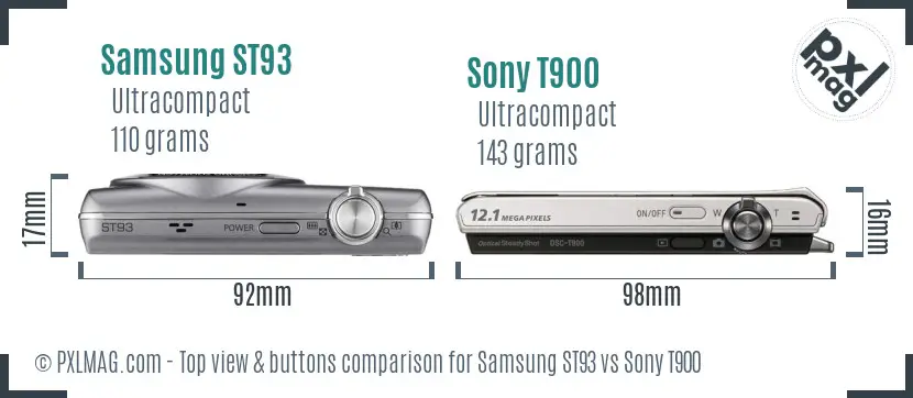 Samsung ST93 vs Sony T900 top view buttons comparison