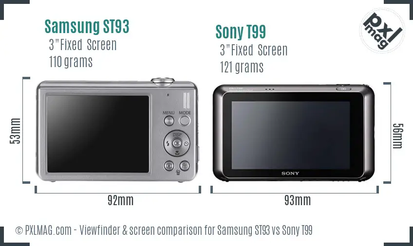 Samsung ST93 vs Sony T99 Screen and Viewfinder comparison