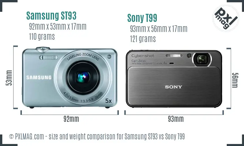 Samsung ST93 vs Sony T99 size comparison