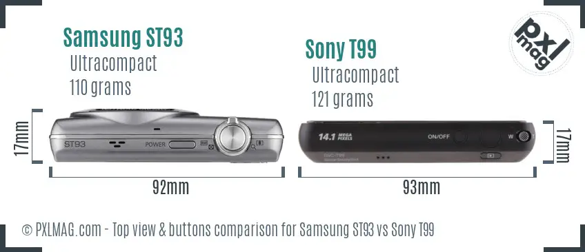 Samsung ST93 vs Sony T99 top view buttons comparison