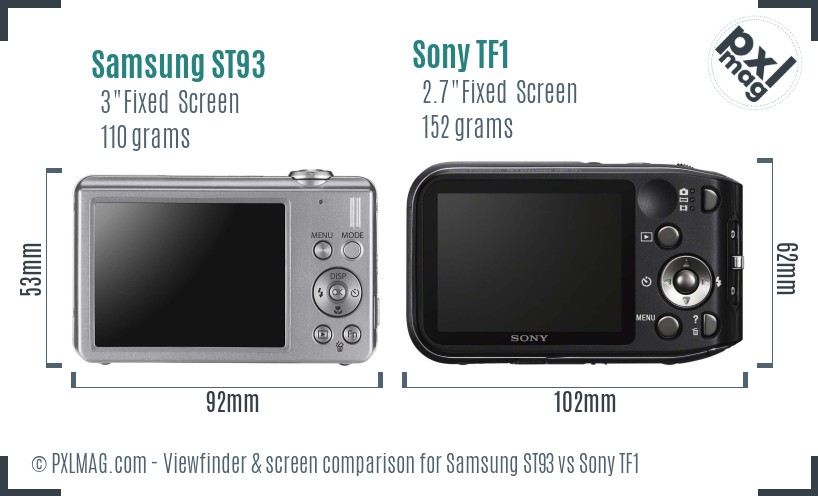 Samsung ST93 vs Sony TF1 Screen and Viewfinder comparison