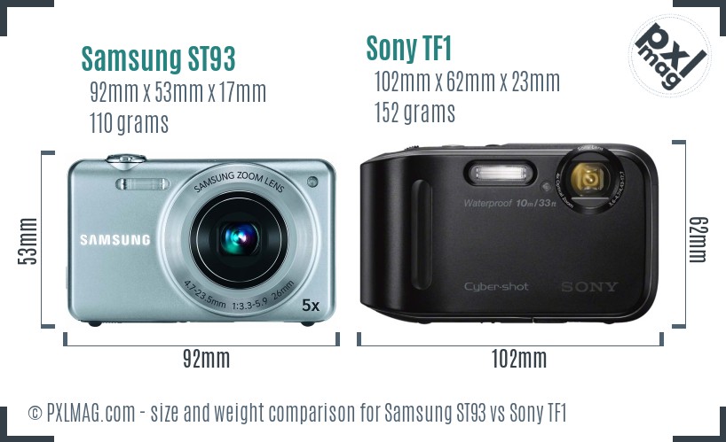 Samsung ST93 vs Sony TF1 size comparison