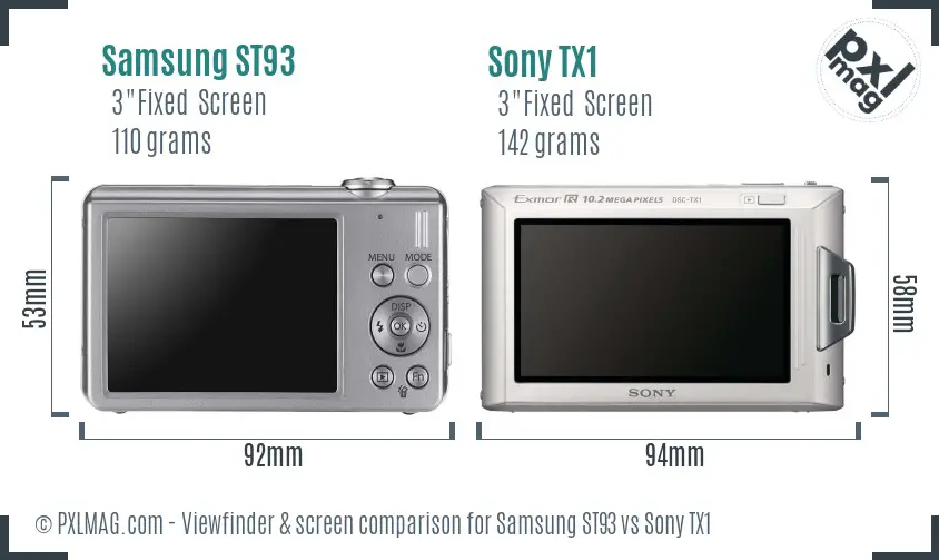 Samsung ST93 vs Sony TX1 Screen and Viewfinder comparison