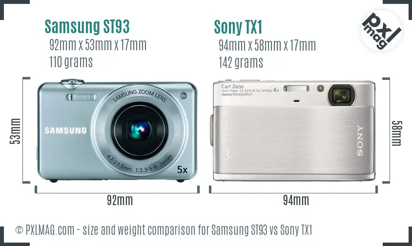 Samsung ST93 vs Sony TX1 size comparison