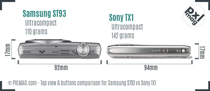 Samsung ST93 vs Sony TX1 top view buttons comparison
