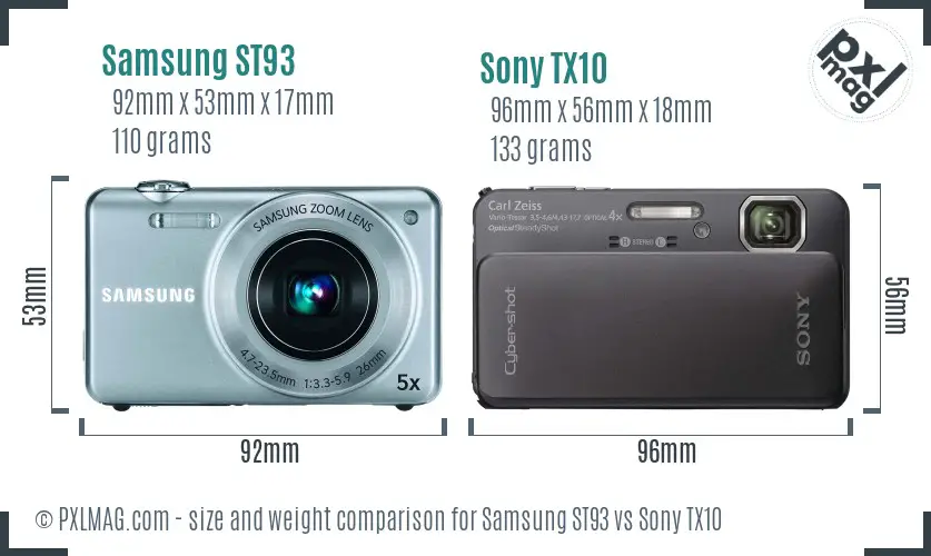 Samsung ST93 vs Sony TX10 size comparison