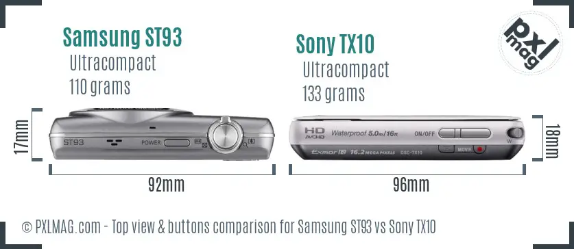 Samsung ST93 vs Sony TX10 top view buttons comparison
