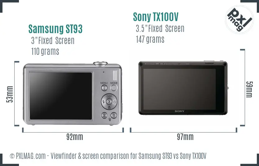 Samsung ST93 vs Sony TX100V Screen and Viewfinder comparison