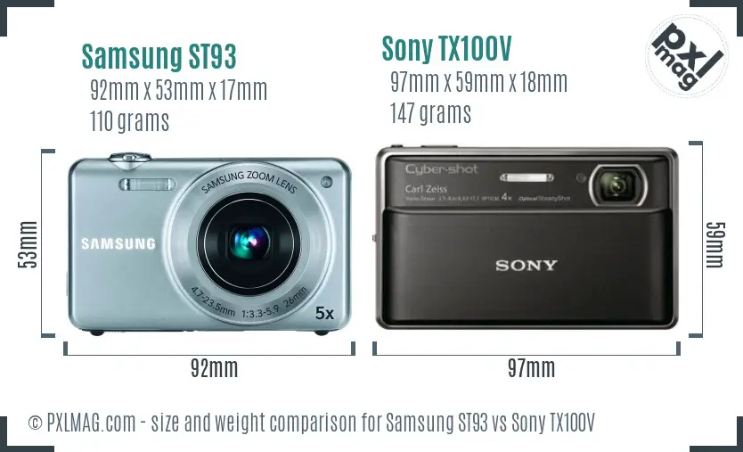 Samsung ST93 vs Sony TX100V size comparison