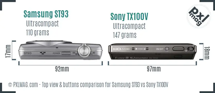 Samsung ST93 vs Sony TX100V top view buttons comparison