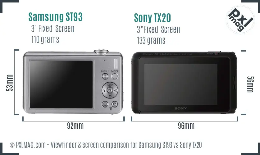 Samsung ST93 vs Sony TX20 Screen and Viewfinder comparison